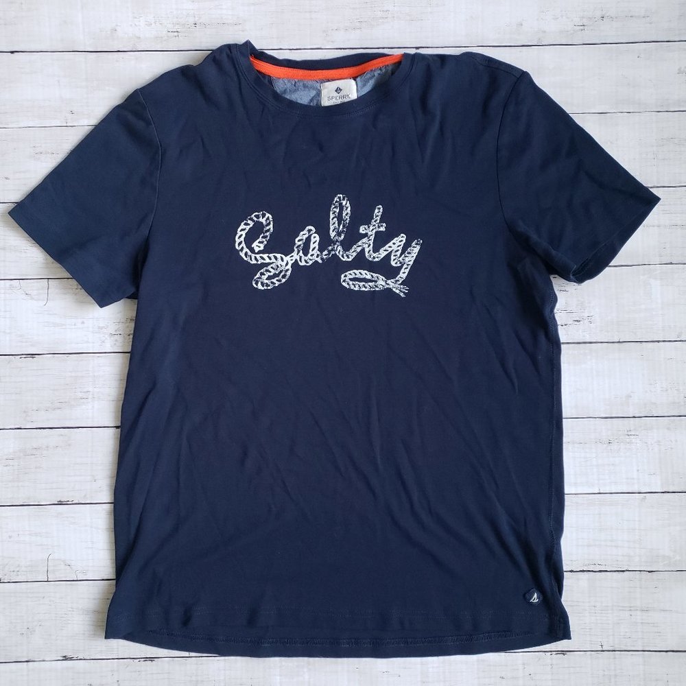SPERRY Classic Navy Tee with White Rope "Salty" decal SIZE XL NWOT